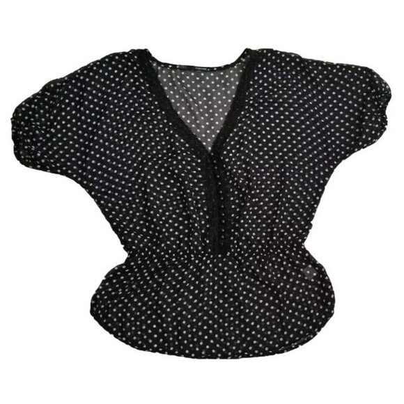 Maurices Women’s Black & White Polka Dot Dolman Sleeve Blouse Size Large - Picture 2 of 12